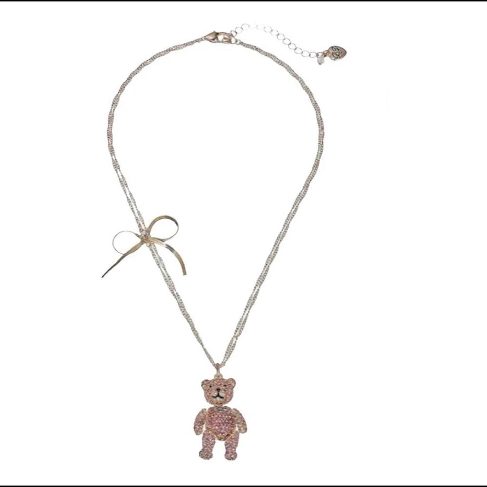 BETSEY JOHNSON PINK RINESTONE TEDDY BEAR NECKLACE NWOT